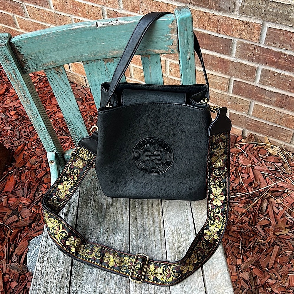 Black Satchel with Decorative Strap - Unbranded